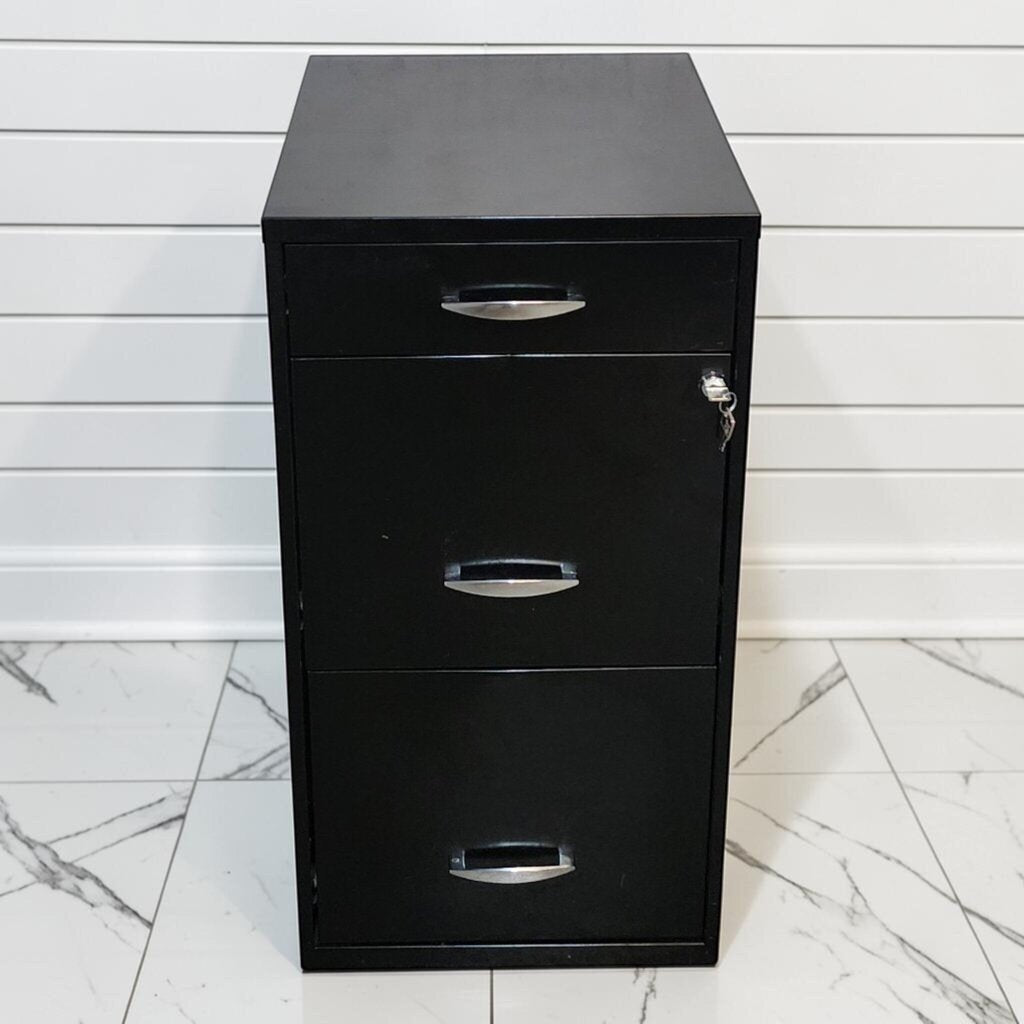 8384 Modern 3-Drawer Black Metal Filing Cabinet with Lock