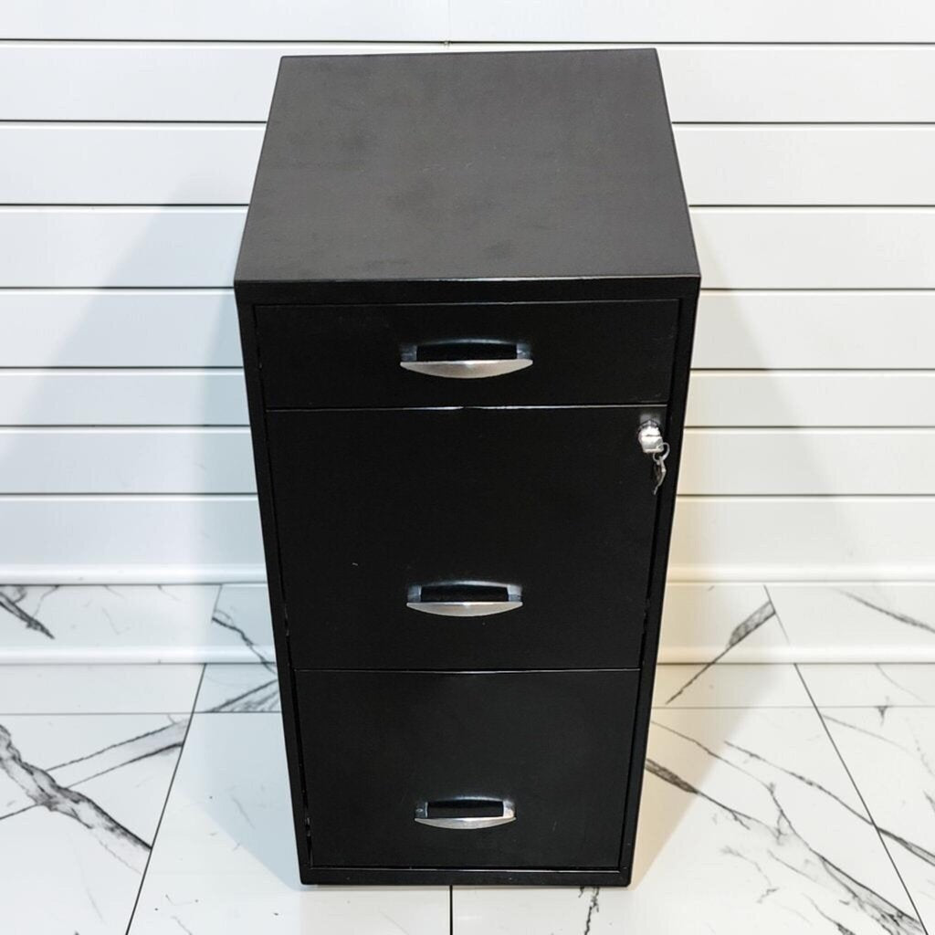 8384 Modern 3-Drawer Black Metal Filing Cabinet with Lock