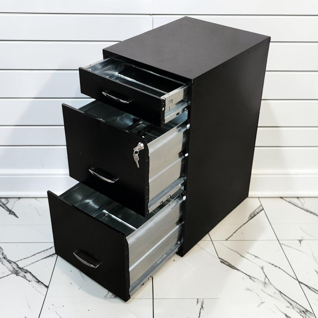 8384 Modern 3-Drawer Black Metal Filing Cabinet with Lock