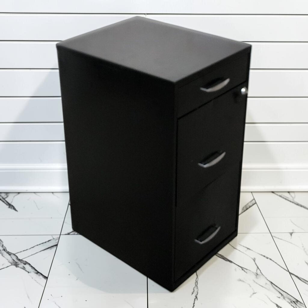 8384 Modern 3-Drawer Black Metal Filing Cabinet with Lock