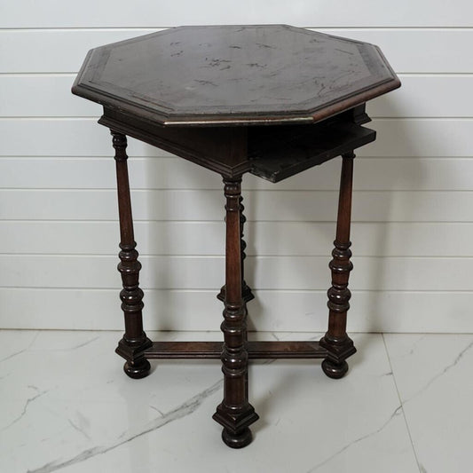 8386 Late 19th Century Renaissance Revival Octagonal Side #Table Used ~ FURNITURE