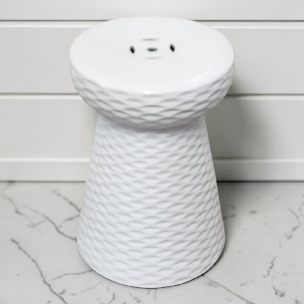 8389 Contemporary Diamond-Textured White Ceramic Pedestal Garden Stool