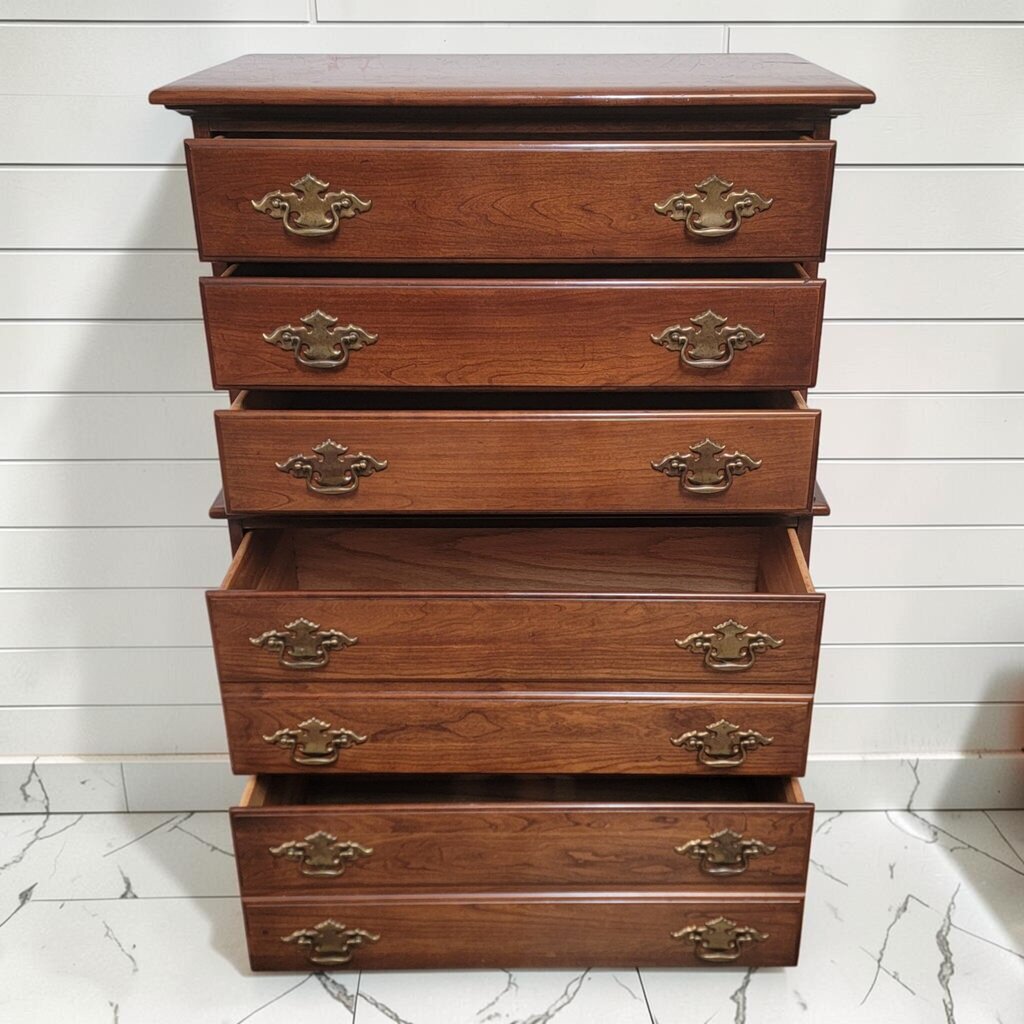 8391 Vintage Cherry Wood 5 Drawer Chest-on-Chest