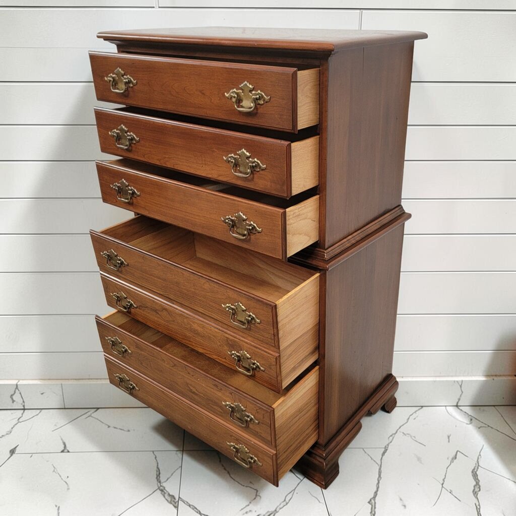 8391 Vintage Cherry Wood 5 Drawer Chest-on-Chest