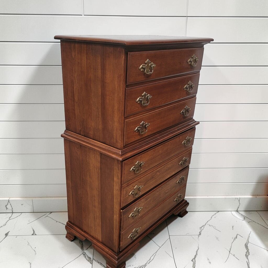 8391 Vintage Cherry Wood 5 Drawer Chest-on-Chest