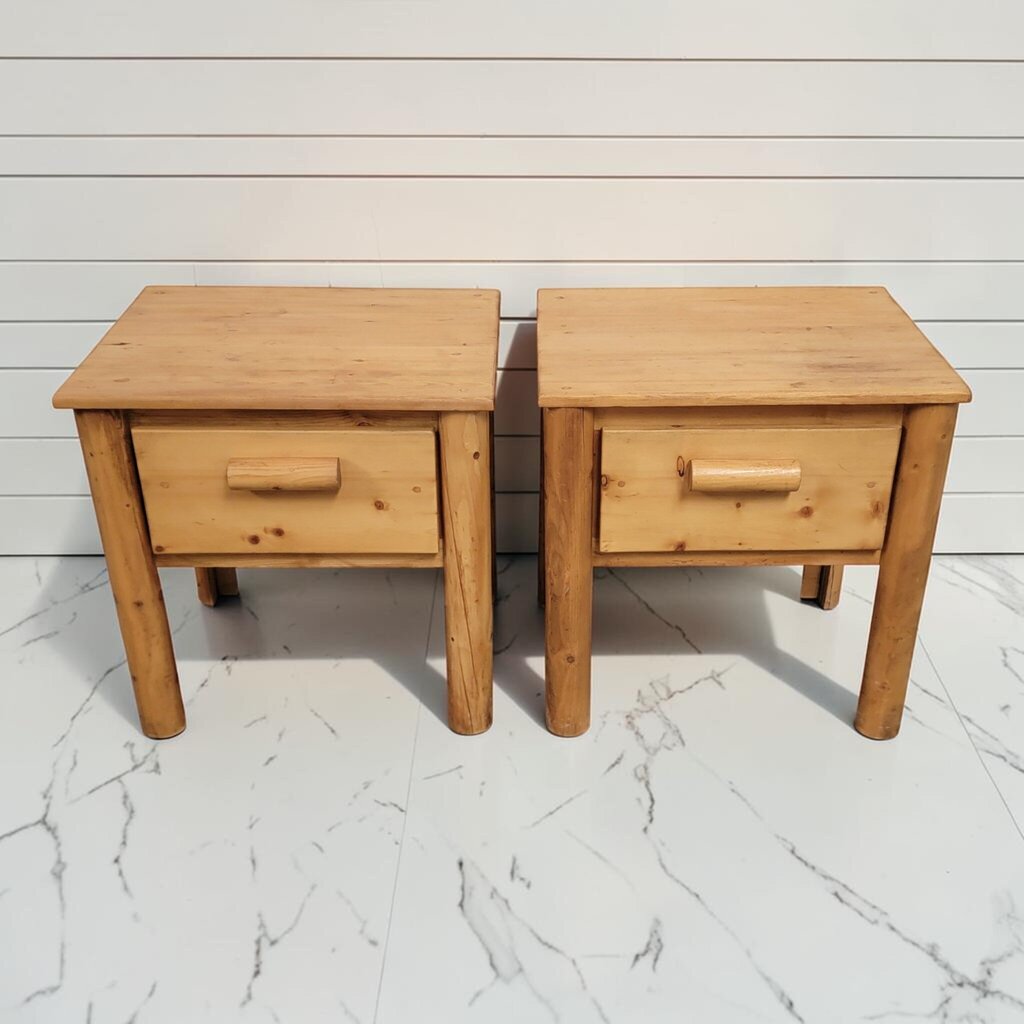 8394-8395 Contemporary Rustic Pine Nightstand Used ~ FURNITURE