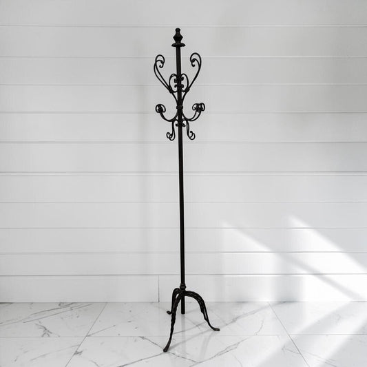 8397 Vintage Scrolled Wrought Iron Standing Coat Rack