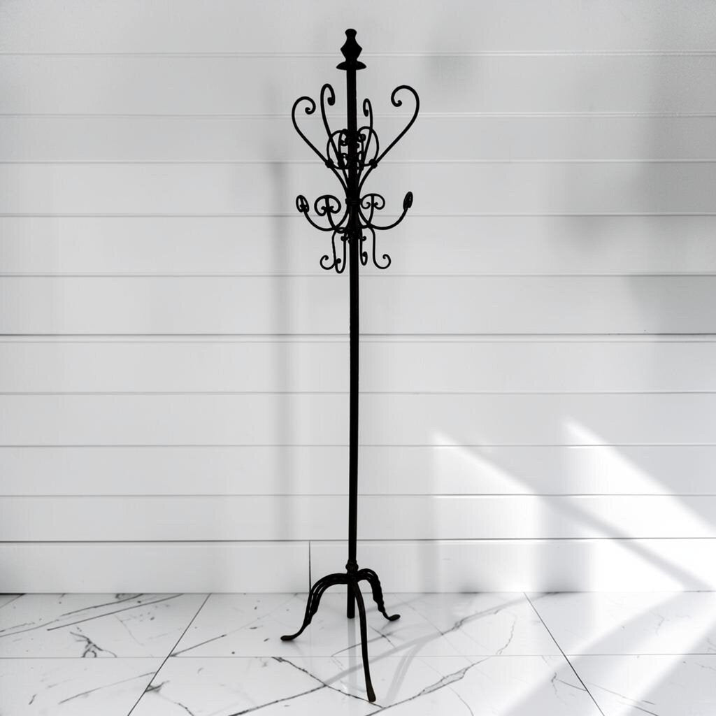 8397 Vintage Scrolled Wrought Iron Standing Coat Rack