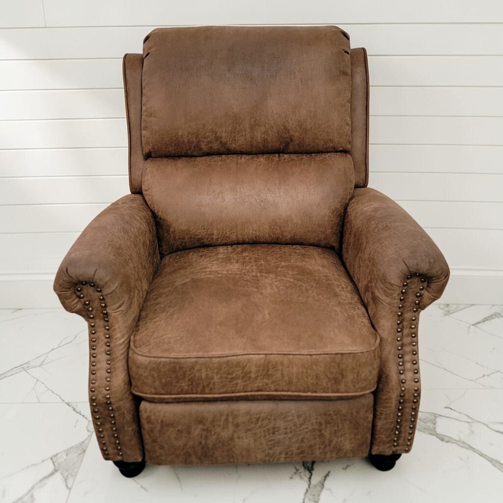 8399 Traditional Distressed Brown Recliner with Nailhead Trim