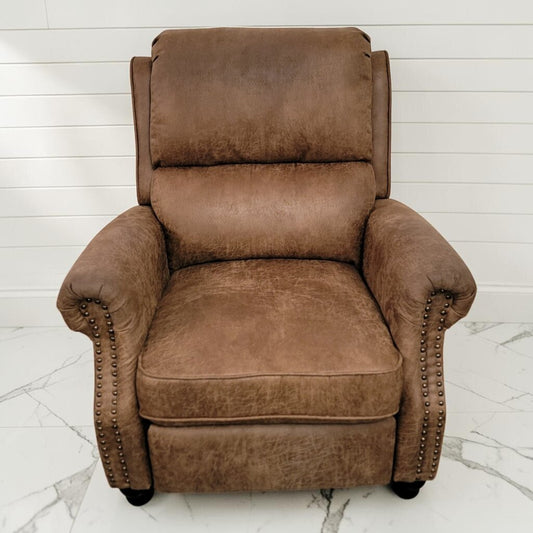 8399 Traditional Distressed Brown Recliner with Nailhead Trim