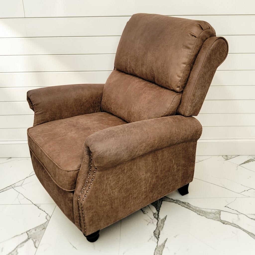 8399 Traditional Distressed Brown Recliner with Nailhead Trim