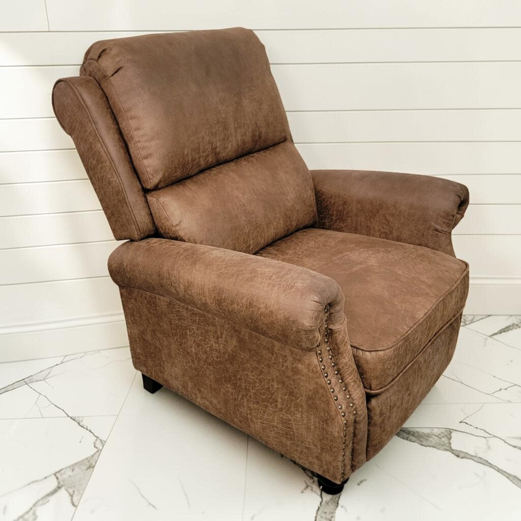 8399 Traditional Distressed Brown Recliner with Nailhead Trim
