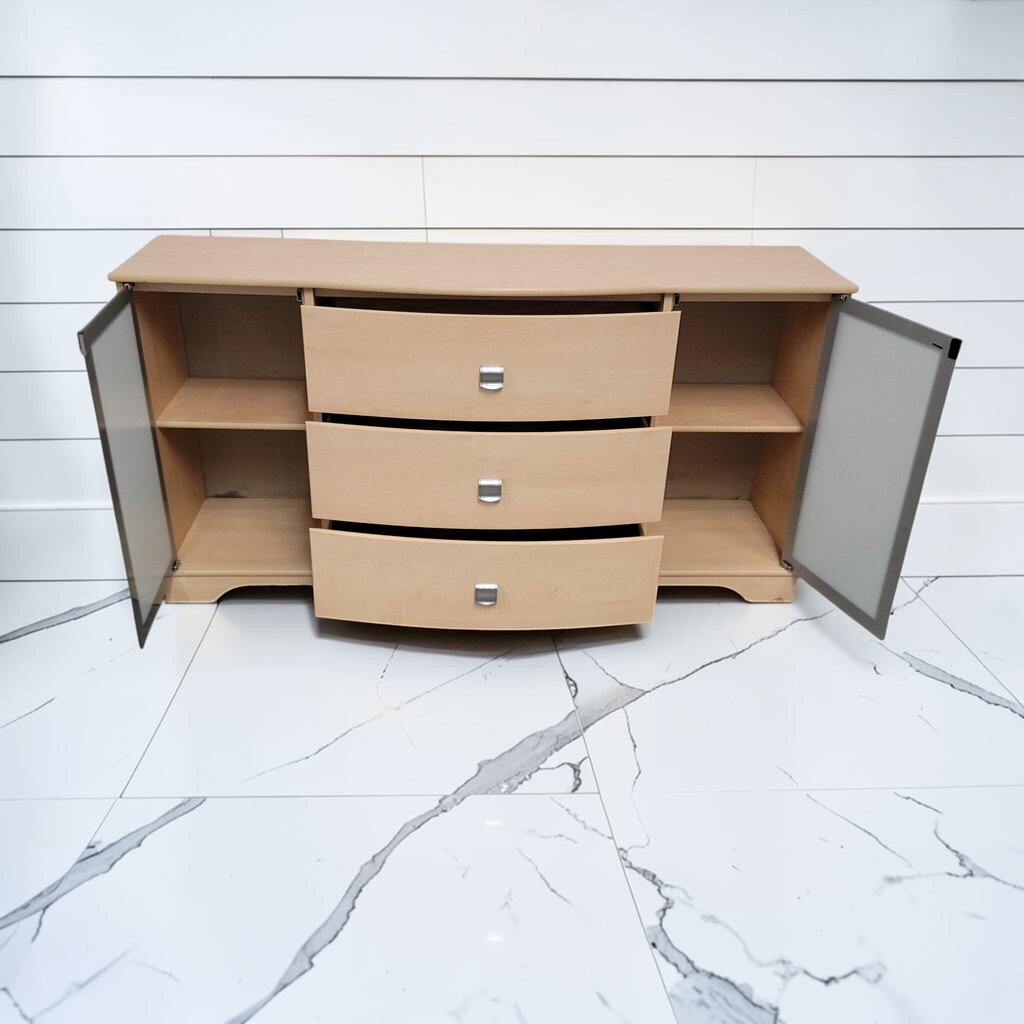 8400 Contemporary Bow-Front Sideboard with Frosted Glass ~ FURNITURE