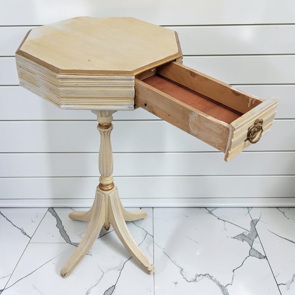 8403 Vintage Octagonal Gilt- Accented Pedestal #Table