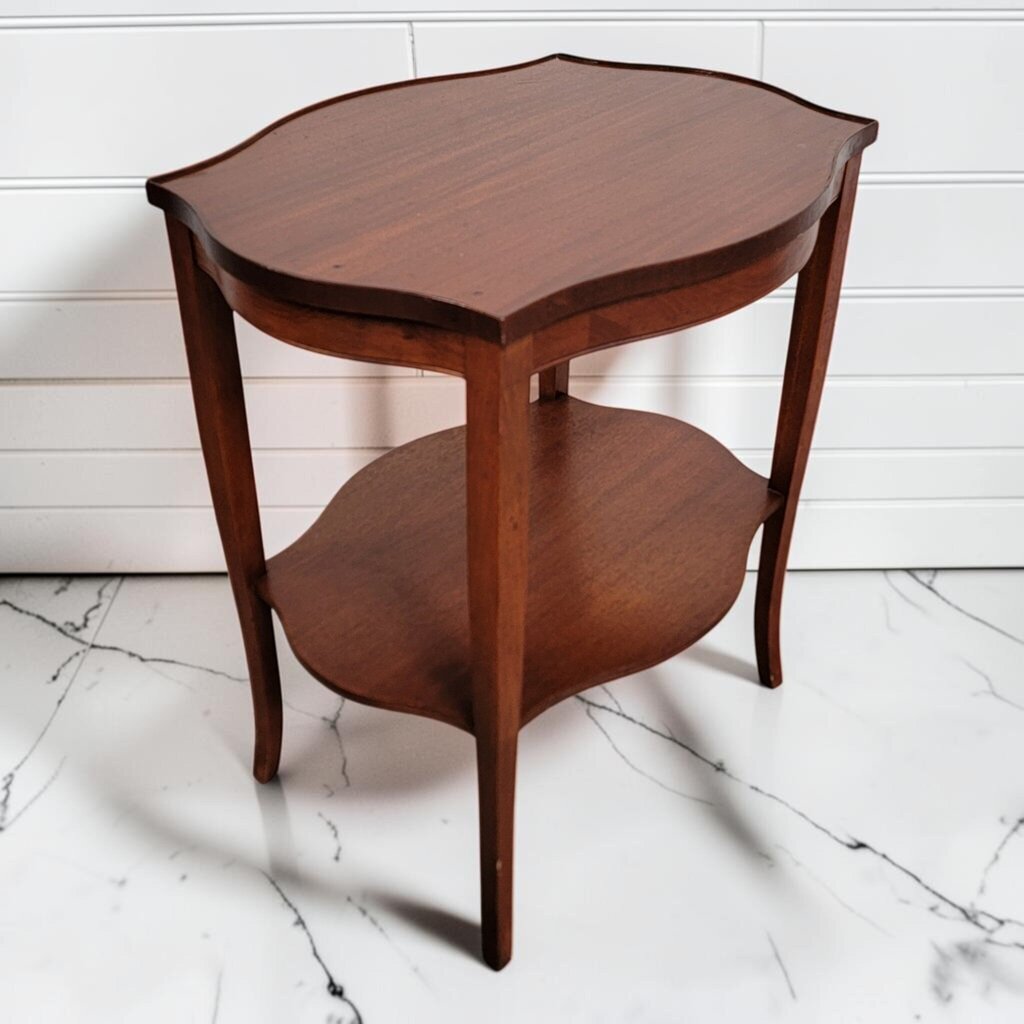 8404 Vintage Mahogany Shield- Top Tiered Side Table