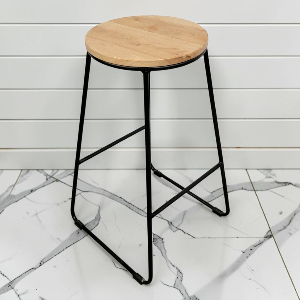 8414 Industrial Sled-Base Wood and Metal #Barstool Used ~ FURNITURE