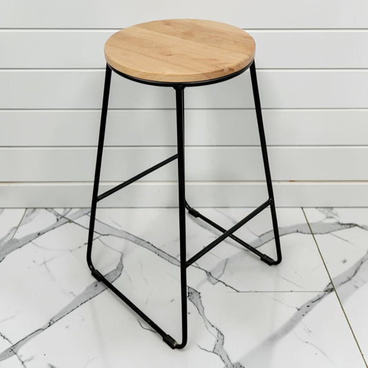 8414 Industrial Sled-Base Wood and Metal #Barstool Used ~ FURNITURE