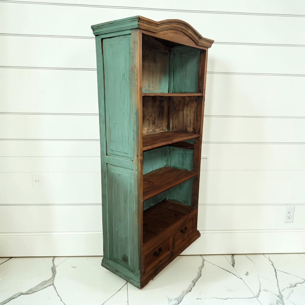8418 Rustic Mexican 4 shelf #Bookcase with drawers