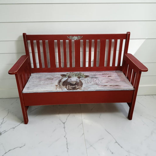 8427 Red Farmhouse Cow #Bench