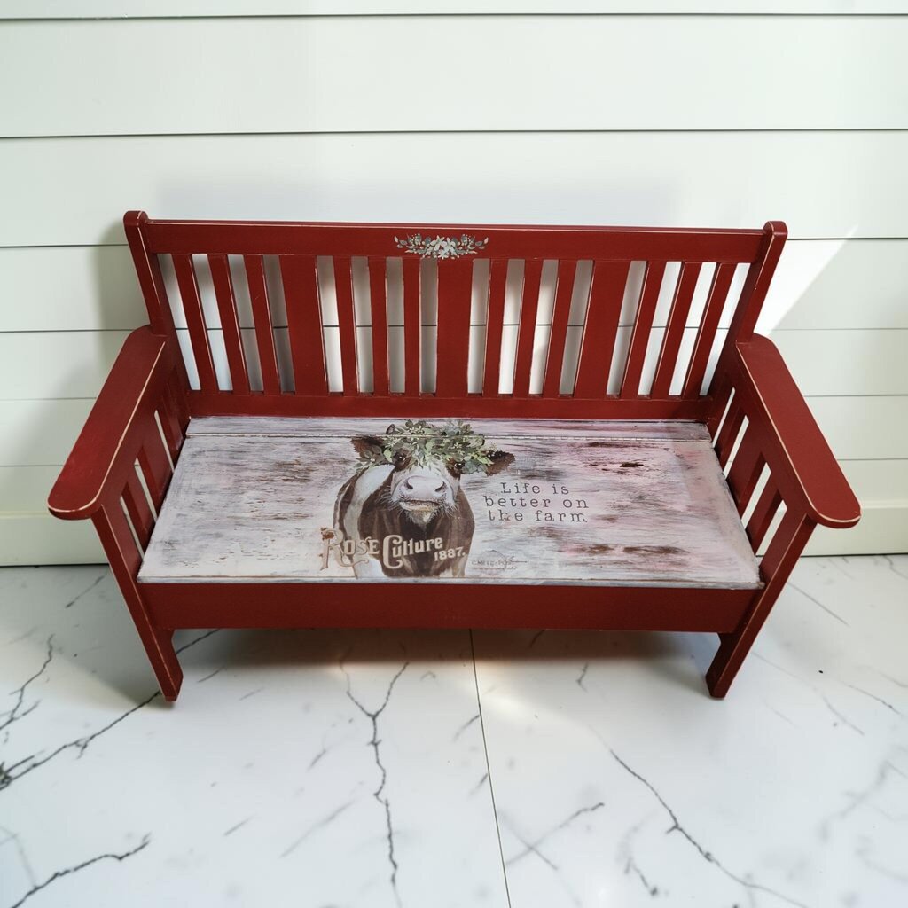 8427 Red Farmhouse Cow #Bench
