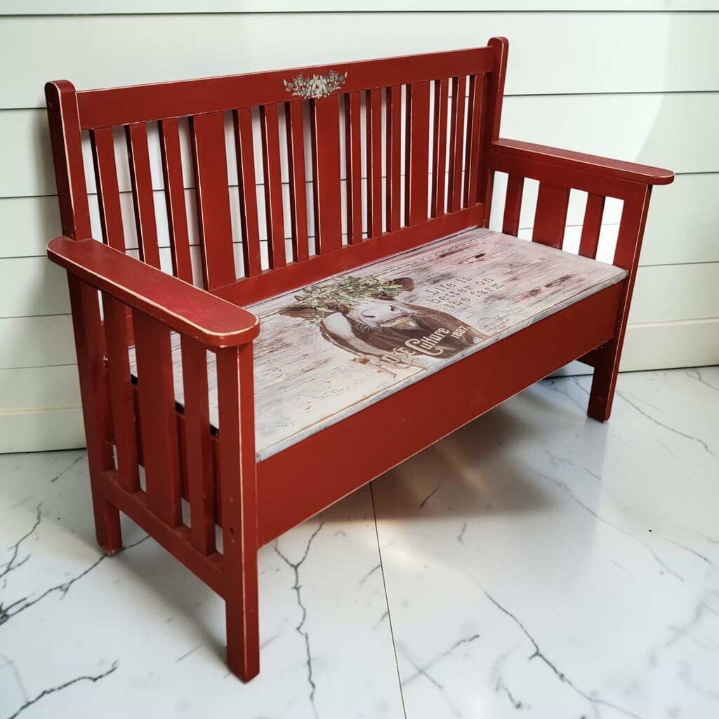 8427 Red Farmhouse Cow #Bench