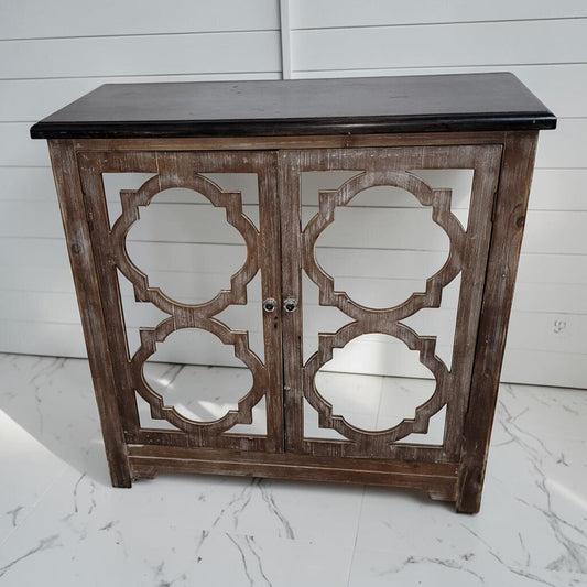 8432 Rustic Two-Tone Mirrored Lattice Accent #Cabinet Used ~ FURNITURE