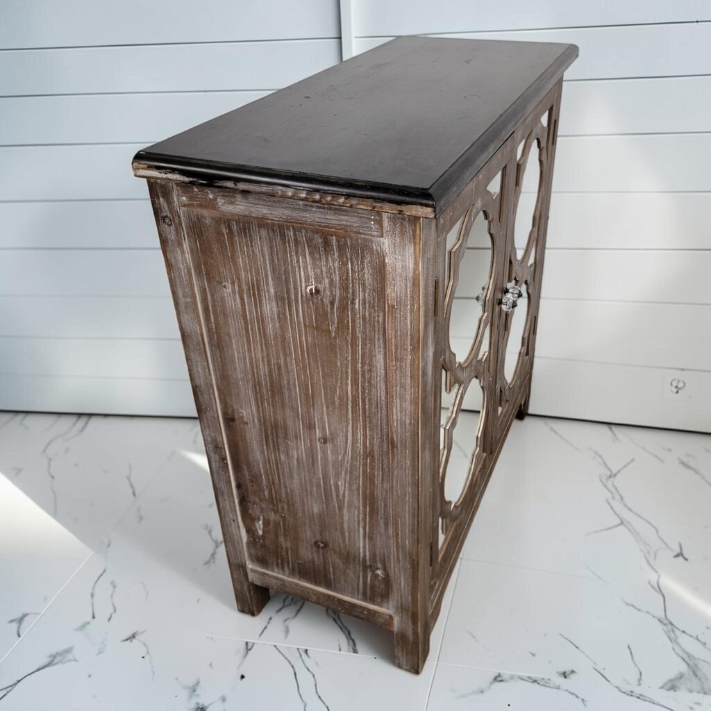 8432 Rustic Two-Tone Mirrored Lattice Accent #Cabinet ~ FURNITURE