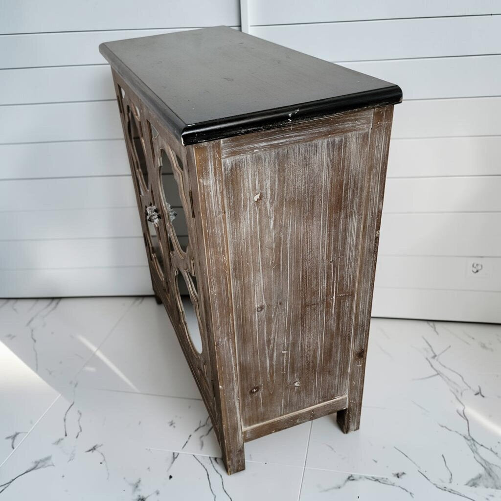 8432 Rustic Two-Tone Mirrored Lattice Accent #Cabinet ~ FURNITURE