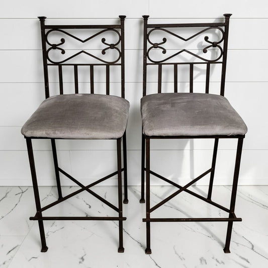 8435-8436 Bronze Metal Scroll-Back Bar Stools