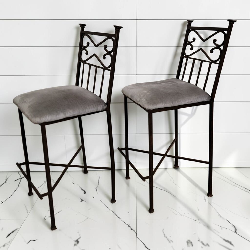 8435-8436 Bronze Metal Scroll-Back Bar Stools ~ FURNITURE