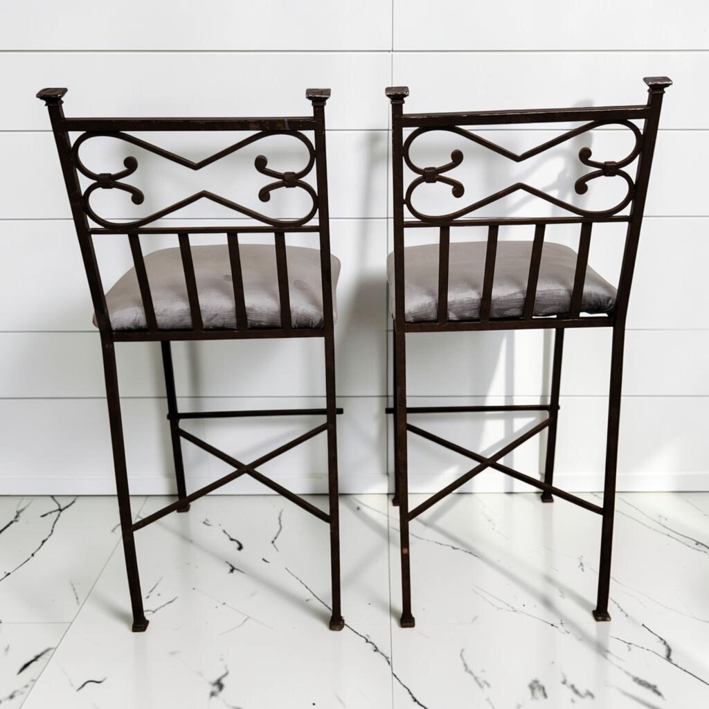 8435-8436 Bronze Metal Scroll-Back Bar Stools ~ FURNITURE