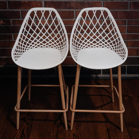 8437-8438 Contemporary White Lattice-Back Bar Stool