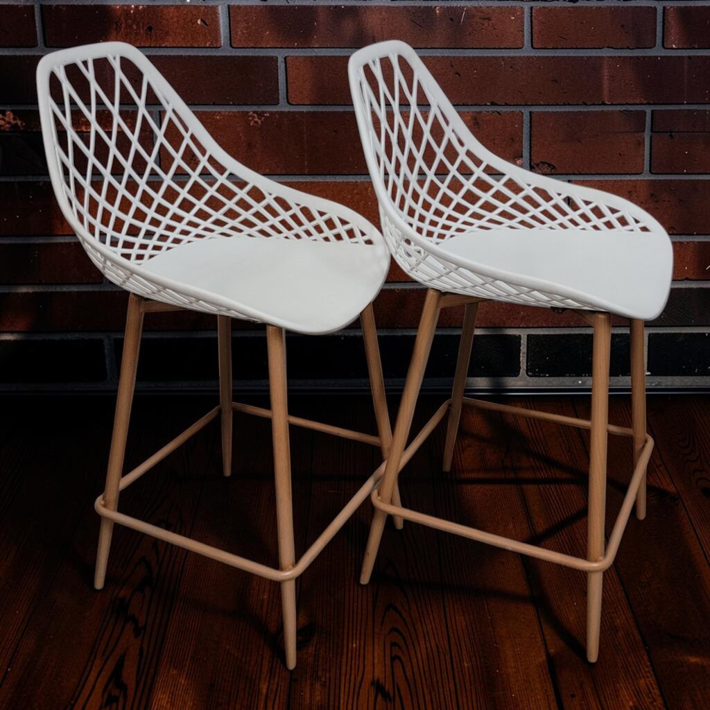 8437-8438 Contemporary White Lattice-Back Bar Stool ~ FURNITURE