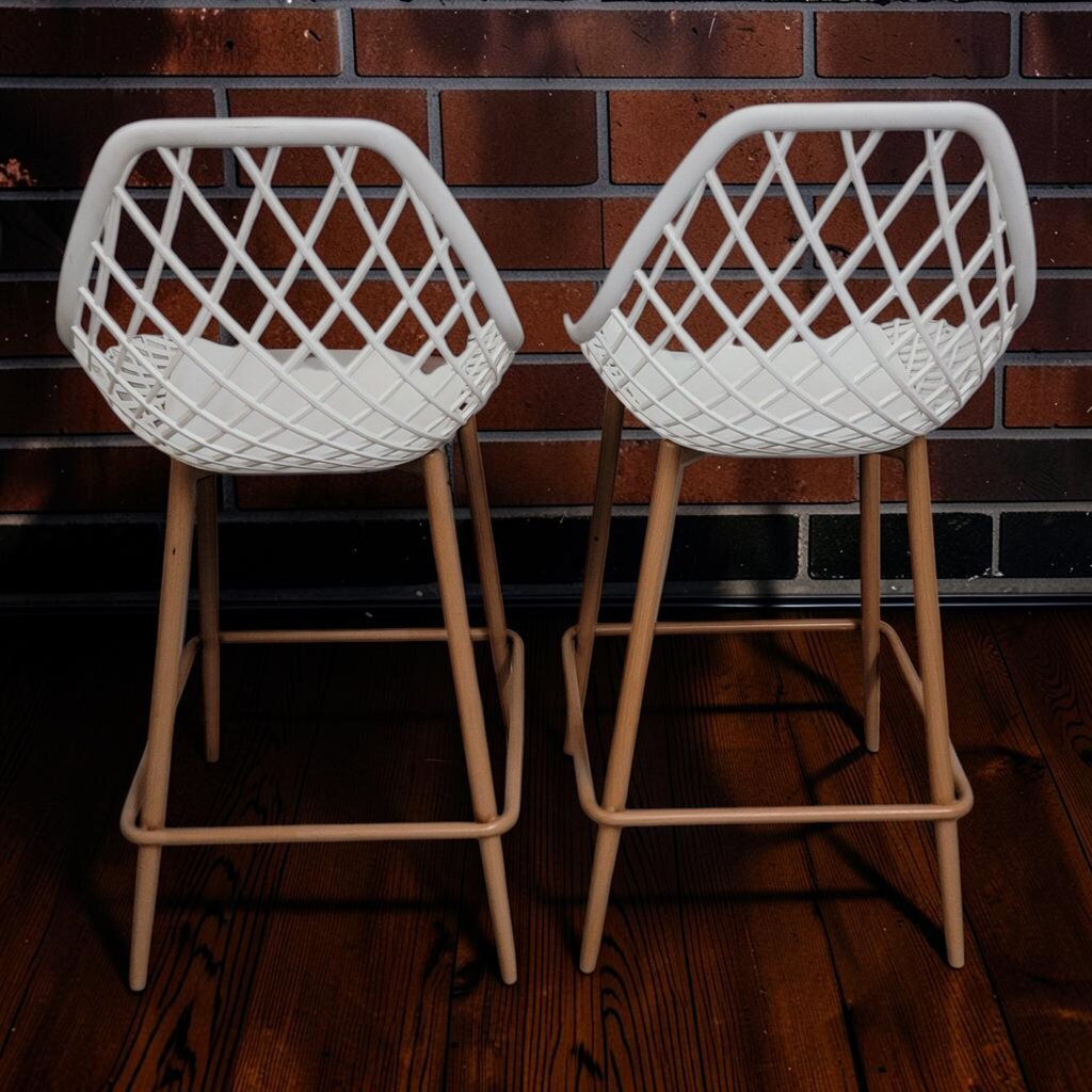 8437-8438 Contemporary White Lattice-Back Bar Stool ~ FURNITURE