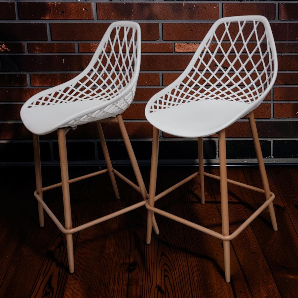 8437-8438 Contemporary White Lattice-Back Bar Stool ~ FURNITURE
