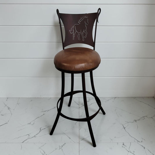 8439 Western Mustang Silhouette Wrought Iron Swivel Bar Stool