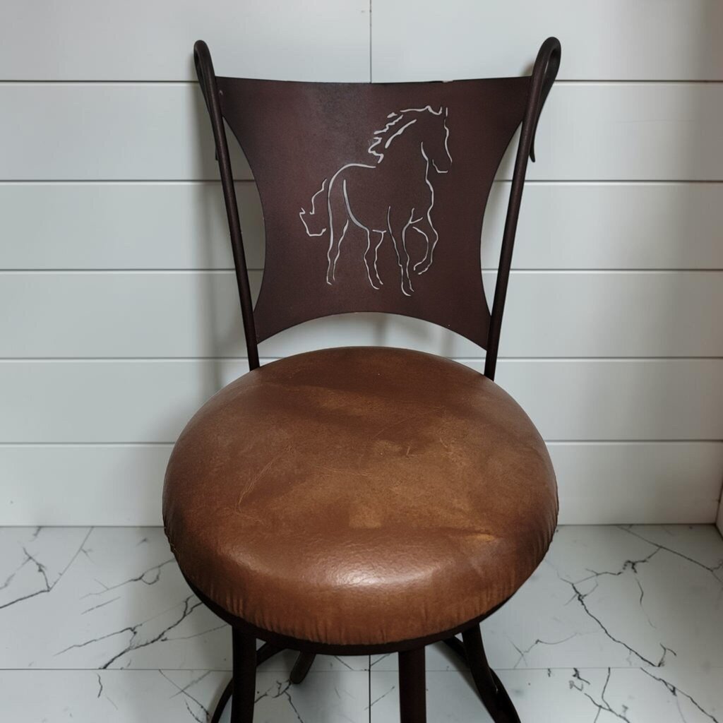 8439 Western Mustang Silhouette Wrought Iron Swivel Bar Stool ~ FURNITURE