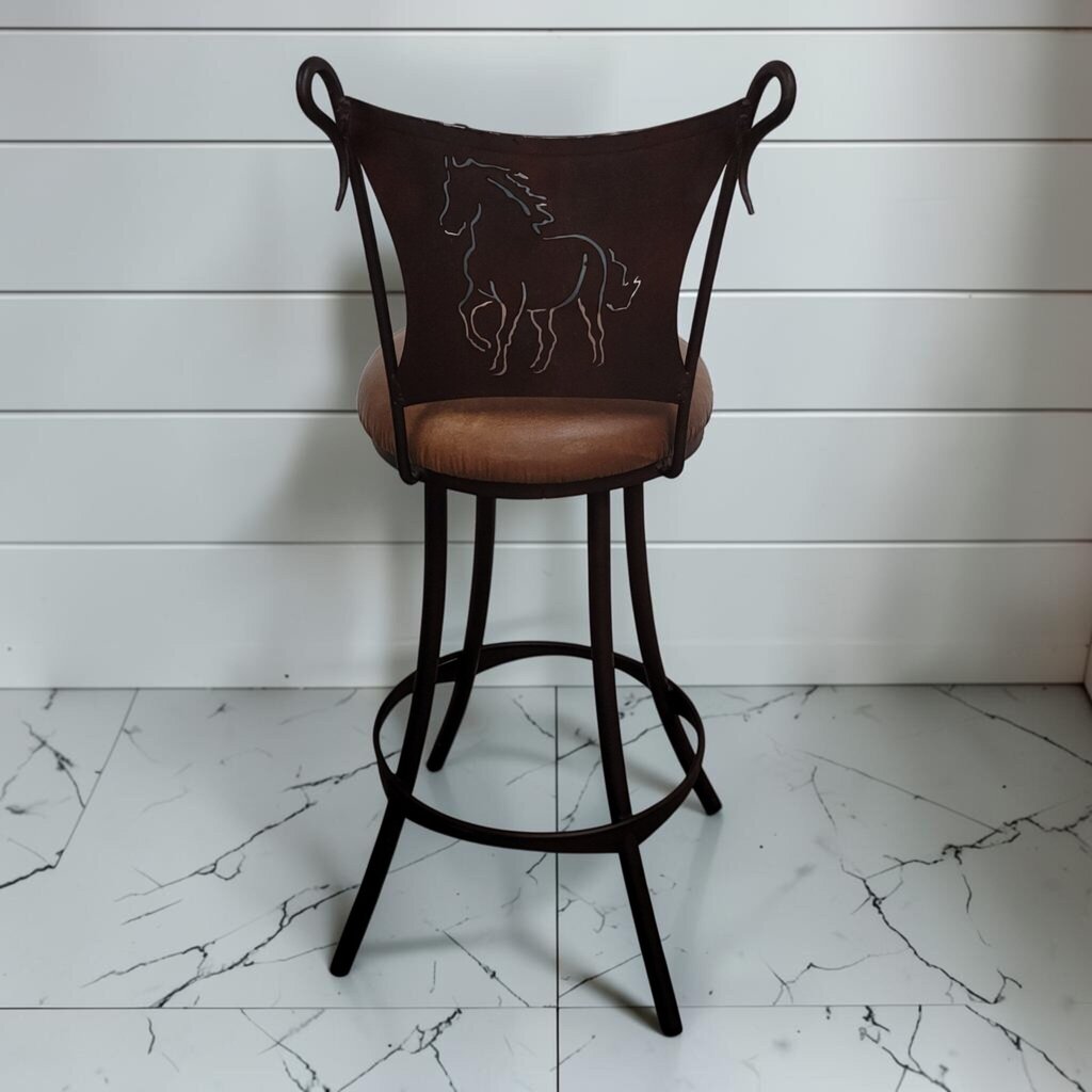 8439 Western Mustang Silhouette Wrought Iron Swivel Bar Stool ~ FURNITURE