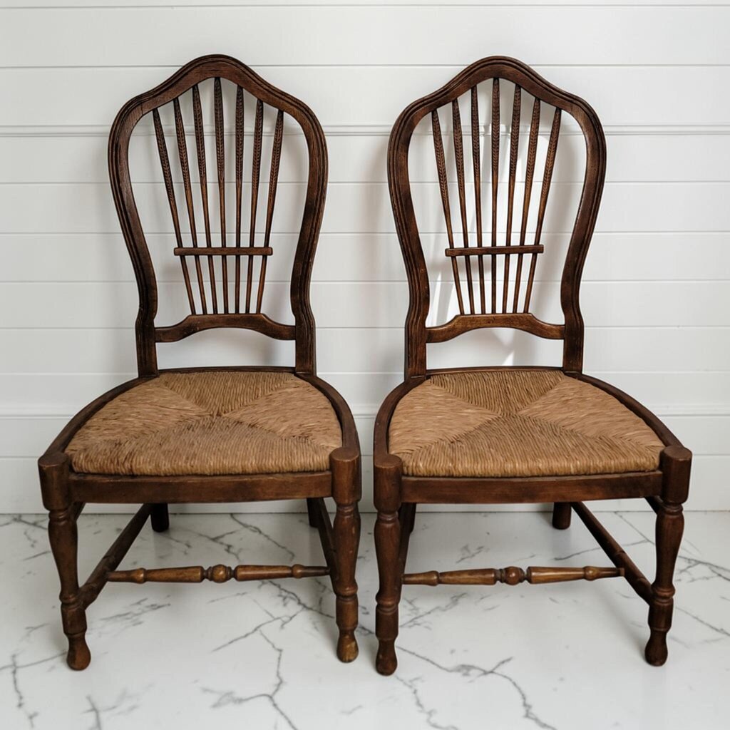 8440-8441 Vintage French Provincial Wheat-Back Side #Chairs Used ~ FURNITURE