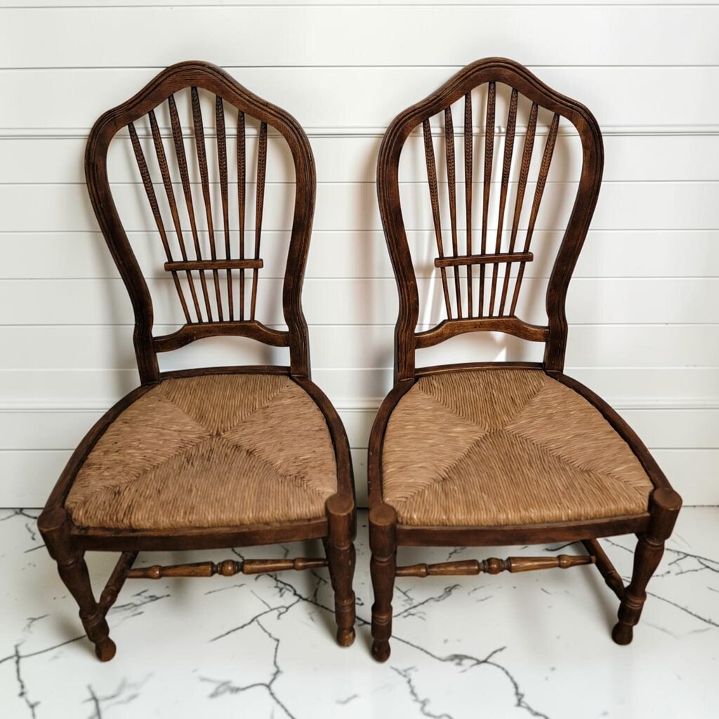 8440-8441 Vintage French Provincial Wheat-Back Side #Chairs ~ FURNITURE