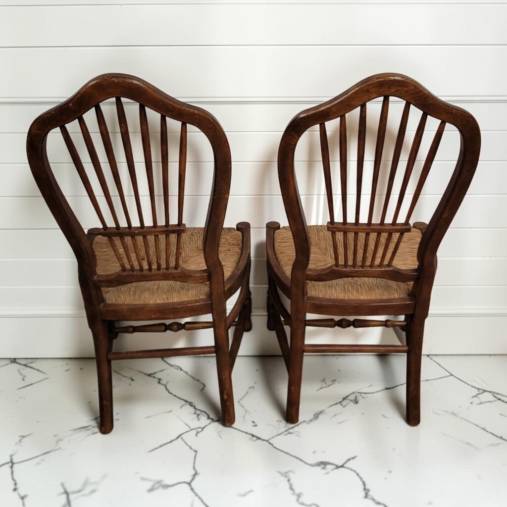 8440-8441 Vintage French Provincial Wheat-Back Side #Chairs ~ FURNITURE