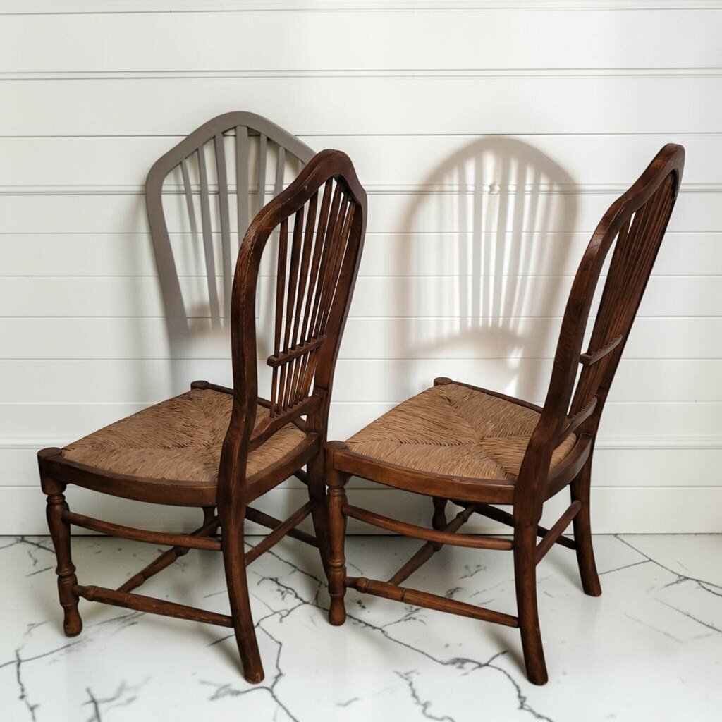 8440-8441 Vintage French Provincial Wheat-Back Side #Chairs ~ FURNITURE