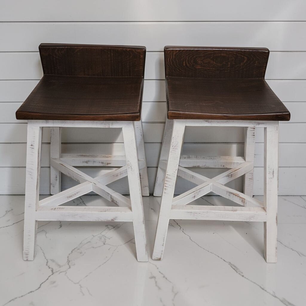 8442-8443 Custom Rustic X-Base Counter #Stools Used ~ FURNITURE