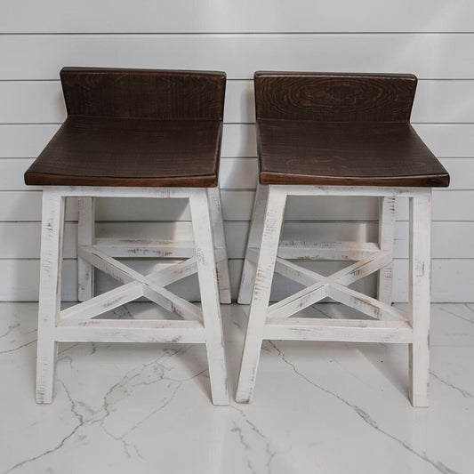 8442-8443 Custom Rustic X-Base Counter #Stools Used ~ FURNITURE