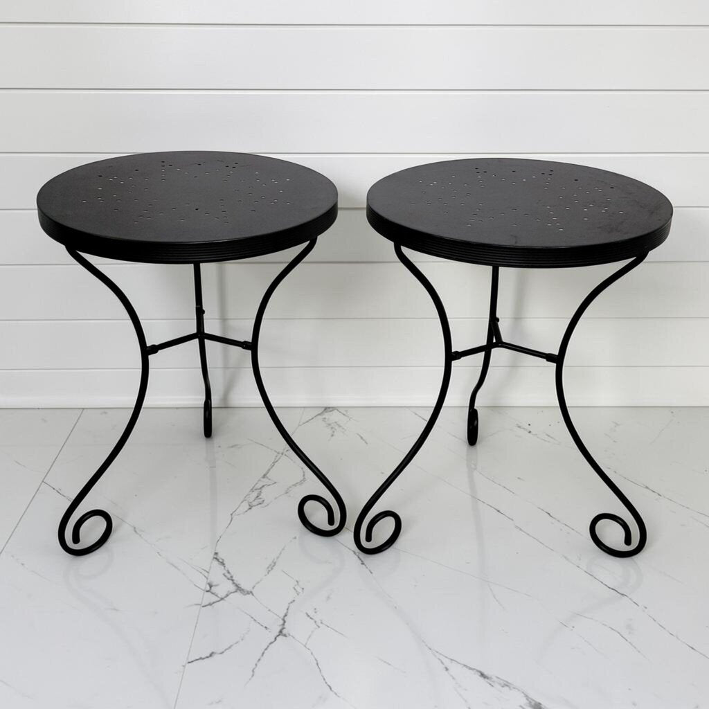 8444-8445 Mid-Century Perforated Star Pattern Metal Side Tables Used ~ FURNITURE