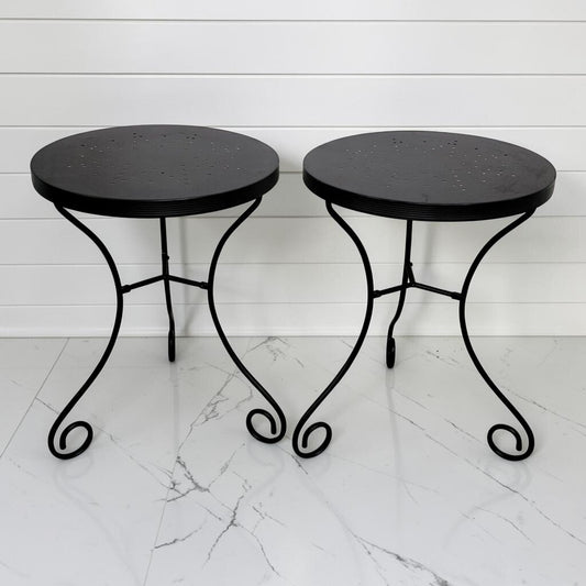 8444-8445 Mid-Century Perforated Star Pattern Metal Side Tables Used ~ FURNITURE