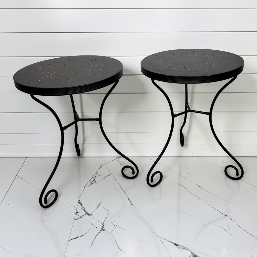 8444-8445 Mid-Century Perforated Star Pattern Metal Side Tables ~ FURNITURE