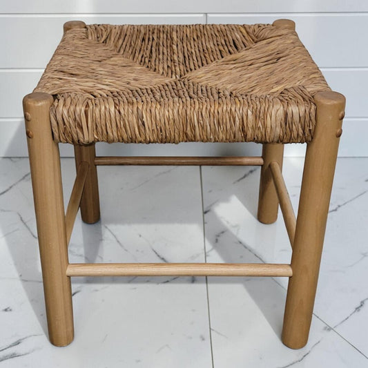 8449 Mid-Century Modern Style Rush and Wood Stool