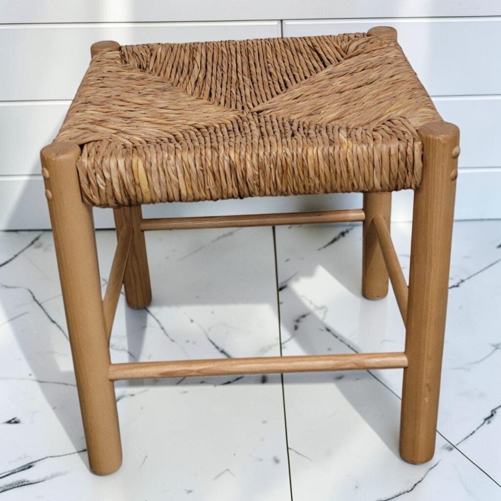8449 Mid-Century Modern Style Rush and Wood Stool ~ FURNITURE