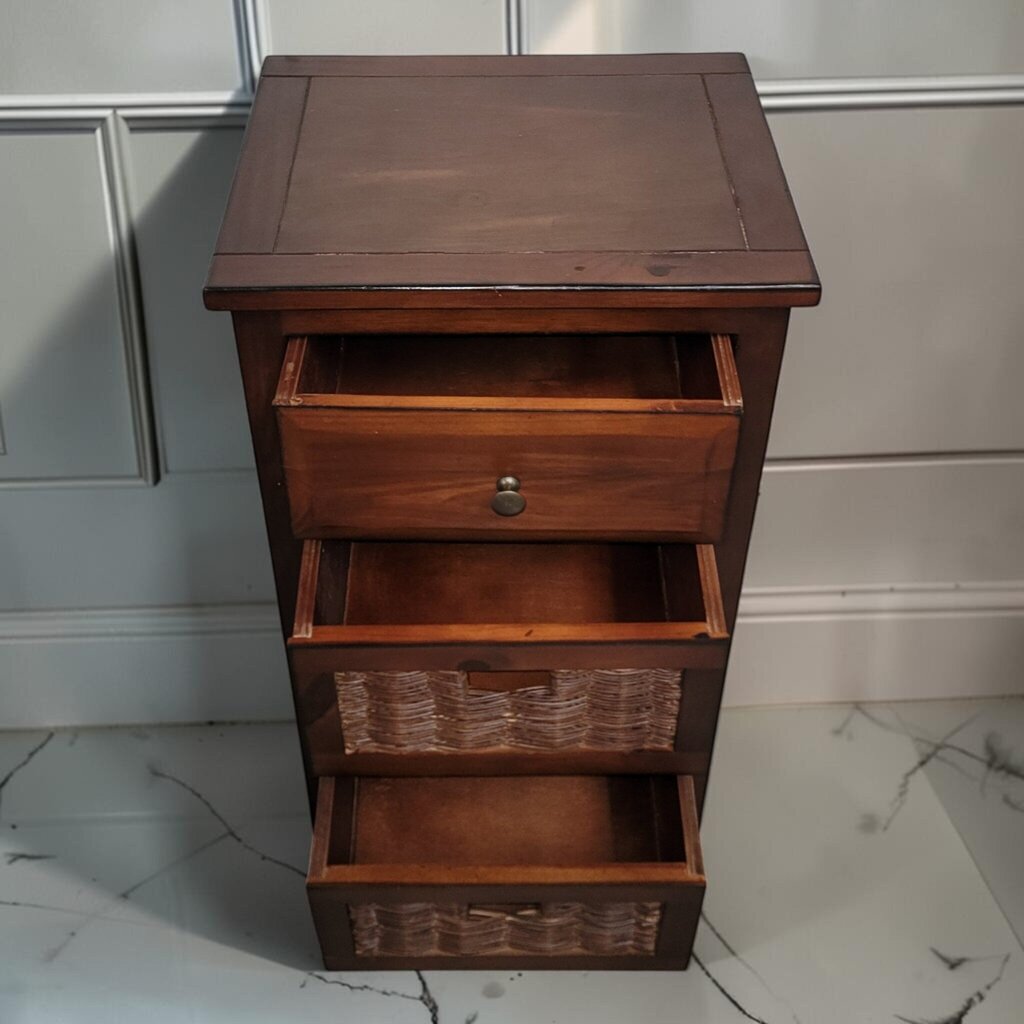 8450 Contemporary Three-Drawer Wood and Wicker Accent Chest ~ FURNITURE
